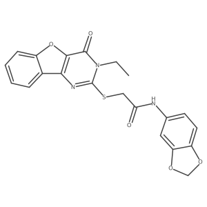 N-(1,3-benzodioxol-5-yl)-2-[(3-ethyl-4-oxo-3,4-dihydro[1]benzofuro[3,2-d]pyrimidin-2-yl)sulfanyl]acetamide结构式