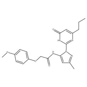 2-(4-methoxyphenoxy)-N-(3-methyl-1-(6-oxo-4-propyl-1,6-dihydropyrimidin-2-yl)-1H-pyrazol-5-yl)acetamide结构式
