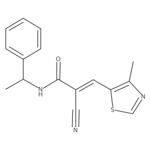 (Z)-2-Cyano-3-(4-methyl-1,3-thiazol-5-yl)-N-(1-phenylethyl)prop-2-enamide结构式