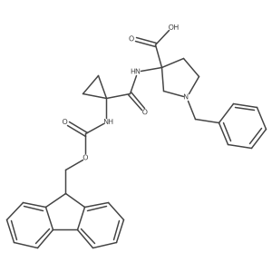 1-benzyl-3-[1-({[(9H-fluoren-9-yl)methoxy]carbonyl}amino)cyclopropaneamido]pyrrolidine-3-carboxylic acid Structure