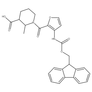 rac-(2R,3R)-1-[3-({[(9H-fluoren-9-yl)methoxy]carbonyl}amino)furan-2-carbonyl]-2-methylpiperidine-3-carboxylic acid结构式