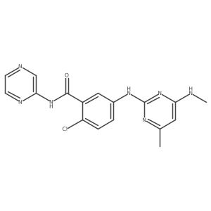 2-Chloro-5-[[4-methyl-6-(methylamino)-2-pyrimidinyl]amino]-N-2-pyrazinylbenzamide结构式
