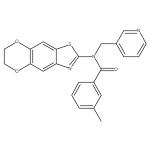 N-(6,7-dihydro-[1,4]dioxino[2',3':4,5]benzo[1,2-d]thiazol-2-yl)-3-methyl-N-(pyridin-3-ylmethyl)benzamide结构式