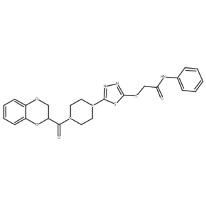 2-((5-(4-(2,3-dihydrobenzo[b][1,4]dioxine-2-carbonyl)piperazin-1-yl)-1,3,4-thiadiazol-2-yl)thio)-N-phenylacetamide结构式