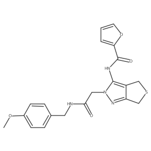 N-(2-(2-((4-methoxybenzyl)amino)-2-oxoethyl)-4,6-dihydro-2H-thieno[3,4-c]pyrazol-3-yl)furan-2-carboxamide结构式