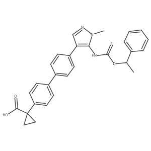 1-[4-[4-[1-methyl-5-[[(1R)-1-phenylethoxy]carbonylamino]pyrazol-4-yl]phenyl]phenyl]cyclopropane-1-carboxylic acid结构式
