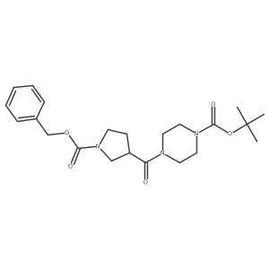 4-[[1-[(Phenylmethoxy)carbonyl]-3-pyrrolidinyl]carbonyl]-1-piperazinecarboxylic acid 1,1-dimethylethyl ester结构式