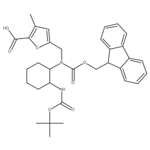 5-({[(1R,2R)-2-{[(tert-butoxy)carbonyl]amino}cyclohexyl]({[(9H-fluoren-9-yl)methoxy]carbonyl})amino}methyl)-3-methylfuran-2-carboxylic acid Structure