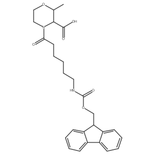 4-[6-({[(9H-fluoren-9-yl)methoxy]carbonyl}amino)hexanoyl]-2-methylmorpholine-3-carboxylic acid结构式