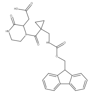 2-(1-{1-[({[(9H-fluoren-9-yl)methoxy]carbonyl}amino)methyl]cyclopropanecarbonyl}-3-oxopiperazin-2-yl)acetic acid结构式