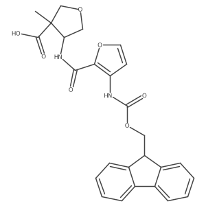 4-[3-({[(9H-fluoren-9-yl)methoxy]carbonyl}amino)furan-2-amido]-3-methyloxolane-3-carboxylic acid结构式