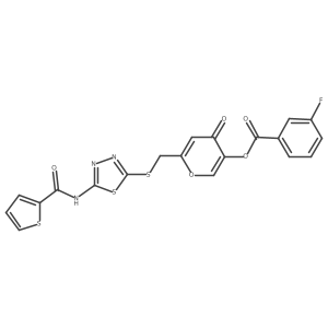 4-oxo-6-(((5-(thiophene-2-carboxamido)-1,3,4-thiadiazol-2-yl)thio)methyl)-4H-pyran-3-yl 3-fluorobenzoate Structure