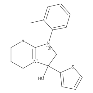 3-hydroxy-3-(thiophen-2-yl)-1-(o-tolyl)-3,5,6,7-tetrahydro-2H-imidazo[2,1-b][1,3]thiazin-1-ium bromide Structure