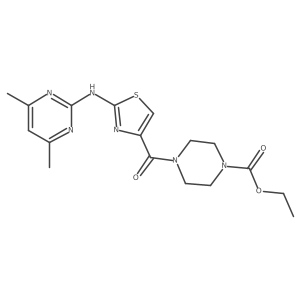 Ethyl 4-(2-((4,6-dimethylpyrimidin-2-yl)amino)thiazole-4-carbonyl)piperazine-1-carboxylate结构式