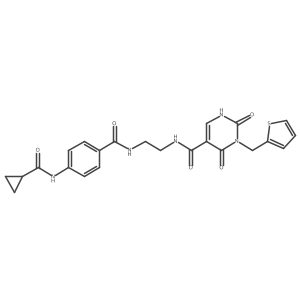 N-(2-(4-(cyclopropanecarboxamido)benzamido)ethyl)-2,4-dioxo-3-(thiophen-2-ylmethyl)-1,2,3,4-tetrahydropyrimidine-5-carboxamide结构式