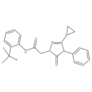 2-(3-cyclopropyl-5-oxo-4-phenyl-4,5-dihydro-1H-1,2,4-triazol-1-yl)-N-[2-(trifluoromethyl)phenyl]acetamide结构式