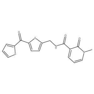 1-methyl-2-oxo-N-((5-(thiophene-2-carbonyl)thiophen-2-yl)methyl)-1,2-dihydropyridine-3-carboxamide结构式