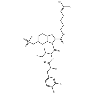 [(2R,3aS,6R,7aS)-1-[(3S)-2-[[(2R)-3-(3-bromo-4-hydroxyphenyl)-2-hydroxypropanoyl]amino]-3-methylpentanoyl]-2-[4-(diaminomethylideneamino)butylcarbamoyl]-2,3,3a,4,5,6,7,7a-octahydroindol-6-yl] hydrogen sulfate结构式