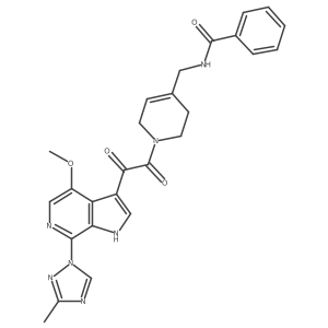 N-((1-(2-(4-methoxy-7-(3-methyl-1H-1,2,4-triazol-1-yl)-1H-pyrrolo[2,3-c]pyridin-3-yl)-2-oxoacetyl)-1,2,3,6-tetrahydropyridin-4-yl)methyl)benzamide结构式