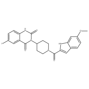 6-fluoro-3-(1-(6-methoxy-1H-indole-2-carbonyl)piperidin-4-yl)quinazoline-2,4(1H,3H)-dione结构式