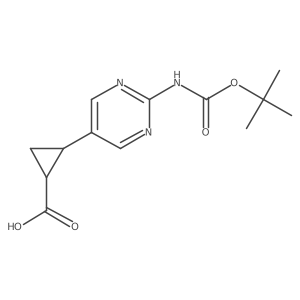 rac-(1R,2R)-2-(2-{[(tert-butoxy)carbonyl]amino}pyrimidin-5-yl)cyclopropane-1-carboxylic acid结构式