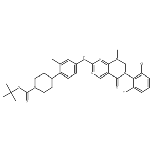 Tert-butyl 4-(4-((6-(2,6-dichlorophenyl)-8-methyl-5-oxo-5,6,7,8-tetrahydropyrimido[4,5-d]pyrimidin-2-yl)amino)-2-methylphenyl)piperidine-1-carboxylate结构式