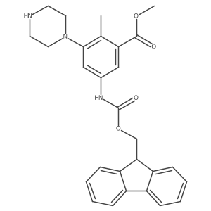 methyl 5-({[(9H-fluoren-9-yl)methoxy]carbonyl}amino)-2-methyl-3-(piperazin-1-yl)benzoate结构式