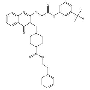 4-((4-oxo-2-((2-oxo-2-((3-(trifluoromethyl)phenyl)amino)ethyl)thio)quinazolin-3(4H)-yl)methyl)-N-phenethylcyclohexanecarboxamide结构式