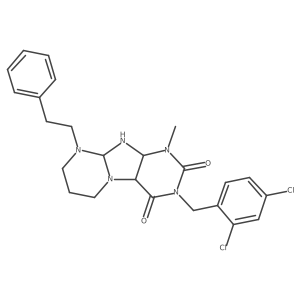 3-[(2,4-dichlorophenyl)methyl]-1-methyl-9-(2-phenylethyl)-6,7,8,9a,10,10a-hexahydro-4aH-purino[7,8-a]pyrimidine-2,4-dione Structure