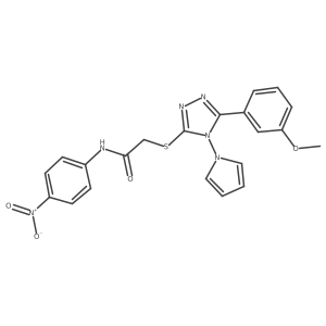 2-{[5-(3-methoxyphenyl)-4-(1H-pyrrol-1-yl)-4H-1,2,4-triazol-3-yl]sulfanyl}-N-(4-nitrophenyl)acetamide结构式