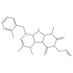 1-[(2-fluorophenyl)methyl]-3,4,9-trimethyl-7-prop-2-enyl-5a,9a,10,10a-tetrahydro-4H-purino[8,7-c][1,2,4]triazine-6,8-dione结构式