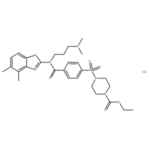 Ethyl 4-{4-[(4,5-dimethyl-1,3-benzothiazol-2-YL)[3-(dimethylamino)propyl]carbamoyl]benzenesulfonyl}piperazine-1-carboxylate hydrochloride结构式