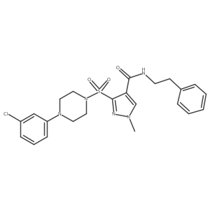 3-{[4-(3-chlorophenyl)piperazin-1-yl]sulfonyl}-1-methyl-N-(2-phenylethyl)-1H-pyrazole-4-carboxamide Structure