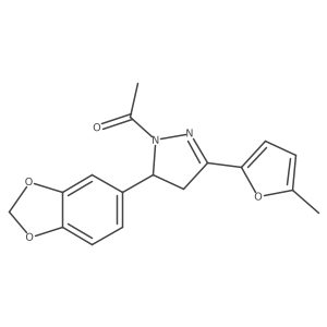 1-(5-(benzo[d][1,3]dioxol-5-yl)-3-(5-methylfuran-2-yl)-4,5-dihydro-1H-pyrazol-1-yl)ethanone结构式