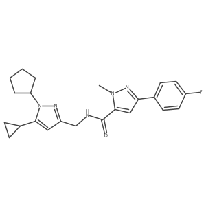 N-((1-cyclopentyl-5-cyclopropyl-1H-pyrazol-3-yl)methyl)-3-(4-fluorophenyl)-1-methyl-1H-pyrazole-5-carboxamide结构式