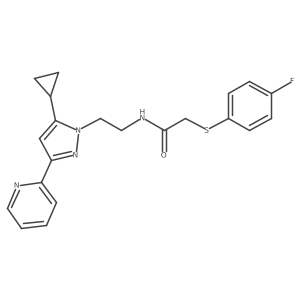 N-(2-(5-cyclopropyl-3-(pyridin-2-yl)-1H-pyrazol-1-yl)ethyl)-2-((4-fluorophenyl)thio)acetamide结构式