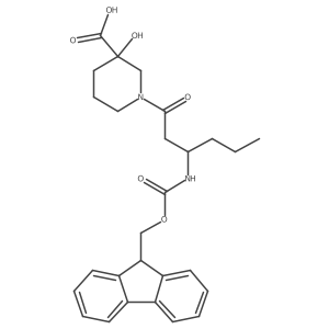 1-[(3S)-3-({[(9H-fluoren-9-yl)methoxy]carbonyl}amino)hexanoyl]-3-hydroxypiperidine-3-carboxylic acid Structure