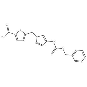 5-[(4-{[(benzyloxy)carbonyl]amino}-1H-pyrazol-1-yl)methyl]thiophene-2-carboxylic acid结构式
