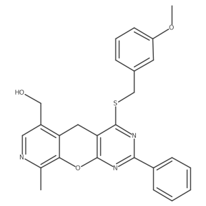 (4-((3-methoxybenzyl)thio)-9-methyl-2-phenyl-5H-pyrido[4',3':5,6]pyrano[2,3-d]pyrimidin-6-yl)methanol结构式