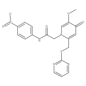 2-(5-methoxy-4-oxo-2-((pyrimidin-2-ylthio)methyl)pyridin-1(4H)-yl)-N-(4-nitrophenyl)acetamide结构式