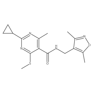 2-Cyclopropyl-N-[(3,5-dimethyl-1,2-oxazol-4-yl)methyl]-4-methyl-6-methylsulfanylpyrimidine-5-carboxamide结构式