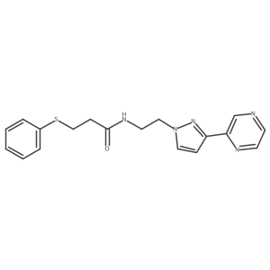 3-(phenylthio)-N-(2-(3-(pyrazin-2-yl)-1H-pyrazol-1-yl)ethyl)propanamide Structure