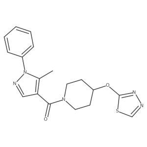 (4-((1,3,4-thiadiazol-2-yl)oxy)piperidin-1-yl)(5-methyl-1-phenyl-1H-pyrazol-4-yl)methanone结构式