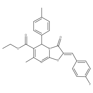 ethyl (2E)-2-(4-fluorobenzylidene)-7-methyl-5-(4-methylphenyl)-3-oxo-2,3-dihydro-5H-[1,3]thiazolo[3,2-a]pyrimidine-6-carboxylate结构式