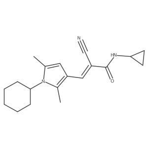 (Z)-2-Cyano-3-(1-cyclohexyl-2,5-dimethylpyrrol-3-yl)-N-cyclopropylprop-2-enamide Structure