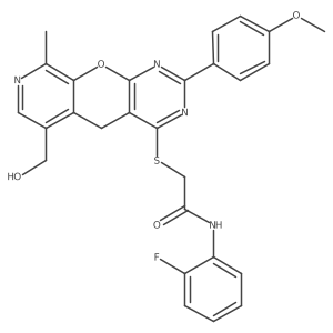 N-(2-fluorophenyl)-2-{[11-(hydroxymethyl)-5-(4-methoxyphenyl)-14-methyl-2-oxa-4,6,13-triazatricyclo[8.4.0.0^{3,8}]tetradeca-1(10),3(8),4,6,11,13-hexaen-7-yl]sulfanyl}acetamide Structure