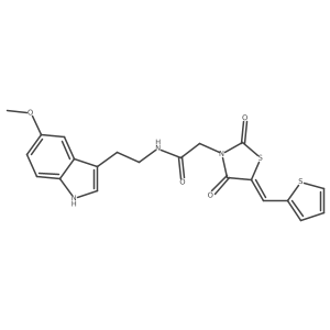2-[(5Z)-2,4-dioxo-5-(thiophen-2-ylmethylidene)-1,3-thiazolidin-3-yl]-N-[2-(5-methoxy-1H-indol-3-yl)ethyl]acetamide结构式
