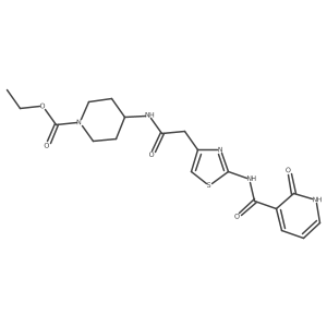 Ethyl 4-(2-(2-(2-oxo-1,2-dihydropyridine-3-carboxamido)thiazol-4-yl)acetamido)piperidine-1-carboxylate结构式