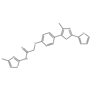 2-((6-(4-methyl-2-(thiophen-2-yl)thiazol-5-yl)pyridazin-3-yl)thio)-N-(4-methylthiazol-2-yl)acetamide结构式