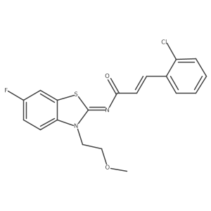 (2E,NZ)-3-(2-chlorophenyl)-N-(6-fluoro-3-(2-methoxyethyl)benzo[d]thiazol-2(3H)-ylidene)acrylamide结构式